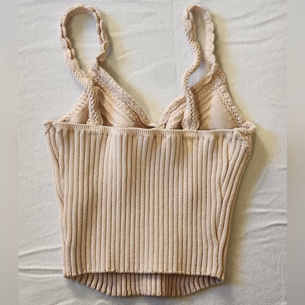 Free People Intimately Take Me Home‎ Knit Cami Cropped Tank Top Beige Medium